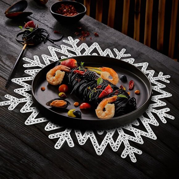 Snowflake Placemats Sets of 12 Silver Table Mats Hallow-Out Heat-Resistant for C - Picture 4 of 7